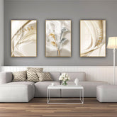TPFLiving Luxus Poster Leinwand -Abstrakte Strukturen - Beige, Weiß, Gold - 13 verschiedene Größen - Günstiges 3-er Set OHNE Rahmen - SET